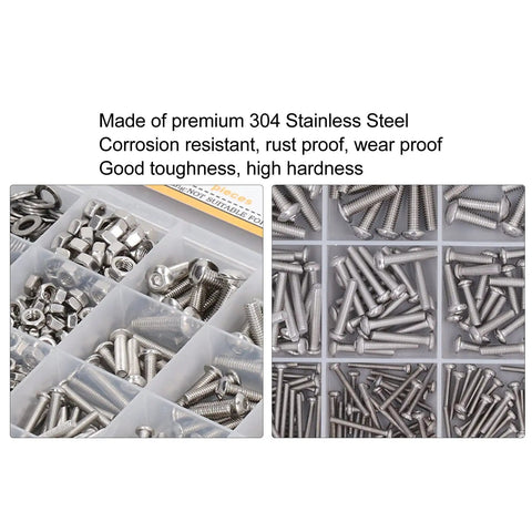 Over 884 Piece Stainless Steel Bolts Nuts Washers Wrench Set M2 M3 M4 M5 Durable Hardware Kit organized in compartments