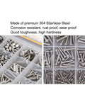 884 Piece Nut Bolt Washer Wrench Kit With 304 Stainless Steel Hardware For DIY Projects And Home Repair Includes 280 round-head hex bolts and nuts
