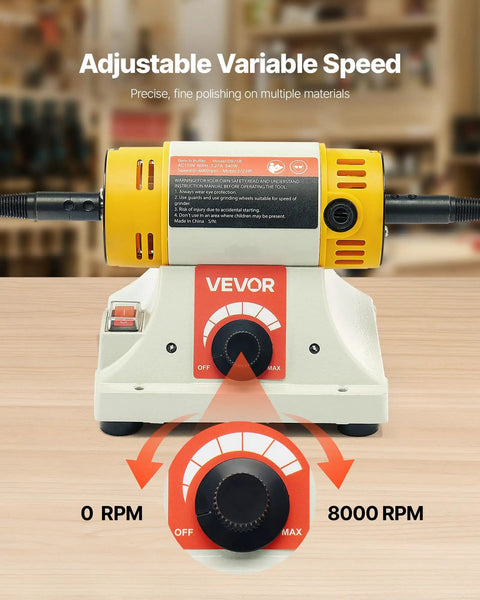 Adjustable speed control of Heavy Hitter 1/2HP Bench Buffer Polisher Machine for precise polishing up to 8000RPM.