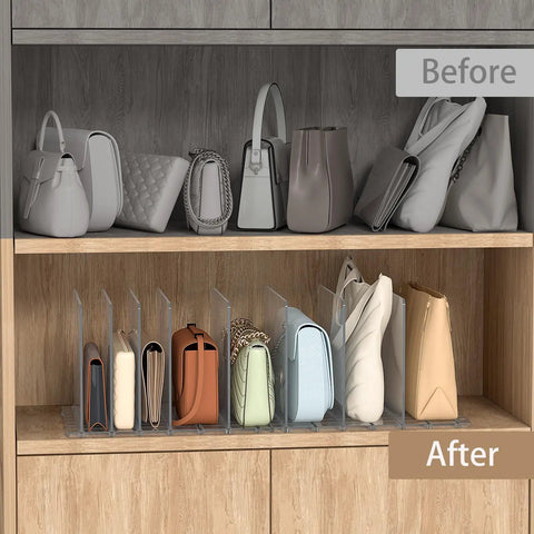 Adjustable Clear Dividers Closet Organizer Designed As The Ultimate Purse Storage Solution To Keep Your Handbags Crisp Upright Without Sagging Drama Straight Up Solid Wardrobe Gear That Slaps On Any Shelf And Flexes Your Designer Collection Every Single
