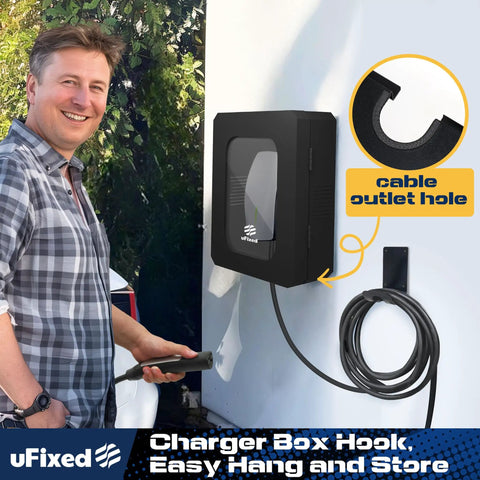 Tough As Nails Outdoor EV Charger Enclosure Wall Box With Combo Lock For Tesla And Chargepoint, mounted with cable outlet hole.