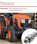 No Nonsense Direct Replacement 7J612-66323 And K2581-66220 Hydraulic Quick Coupler Set with Tractor in Background