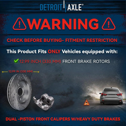 Warning sign for Front Brake Kit With 12.99 Inch Rotors And Ceramic Pads For Chrysler Pacifica Town And Country Voyager Dodge