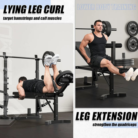 Olympic Weight Bench Set With Leg Extension And Leg Curl 9 In 1 Workout Bench For Home Gym leg exercises demonstration