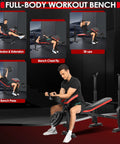 Man using 900 Lb All In One Weight Bench Set With Squat Rack Adjustable Bench Leg Developer Preacher Curl Rack And Multi Press Stations.