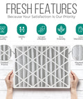 16x25x4 Furnace Filter Replacement With MERV 11 High Efficiency HVAC Air Filter features pleated design and benefits icons