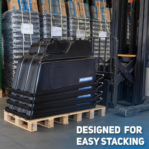 Stacked black containers for Tilt Dump Cart With Covered 1 Cu Yd Capacity, Heavy Duty 12-Inch Wheels And 5-Inch Casters, 800 Lb Load
