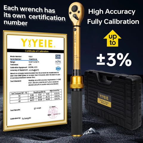 Three Eighth Inch Drive Torque Wrench Set With Magnetic 12 Point Spark Plug Sockets and calibration certificate display
