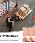 Warehouse with worker beside pallet and 20 Pack Air Cushion Mailers 15x13cm Self Sealing Padded Shipping Bags For Clothes.