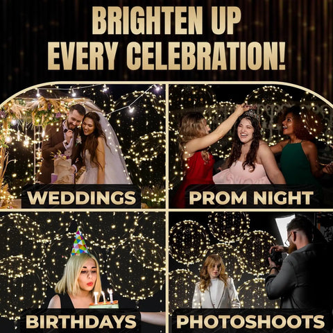 Weddings, prom nights, birthdays, and photoshoots under glowing lights backdrop.