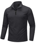 Mens Quarter Zip Fleece Pullover Long Sleeve Thermal Sweatshirt Black With Soft Fleece Liner 92 Percent Polyester