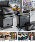 Beefy 8-Drawer Rolling Tool Chest With Wheels 42 Inch Heavy Duty Steel Cabinet Detachable Top Toolbox Hooks Liners Tray Dividers Premium Rolling Tool Box For Garage, Workshop, Warehouse, Black in warehouse workshop