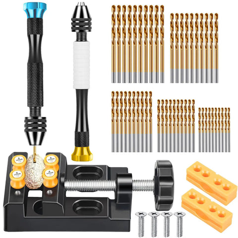 Miniature Pin Vise Hand Drill Set For Jewelry Making 67 Piece Dope Kit with 2 Hand Drills, 50 Twist Drill Bits, Bench Vise