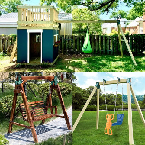 Heavy Duty A Frame Swing Set Brackets With Mounting Hardware, 2 Steel Brackets, Rust Resistant Green Finish, Includes Screws And Washers For Quick Sturdy Yard Playset Installation