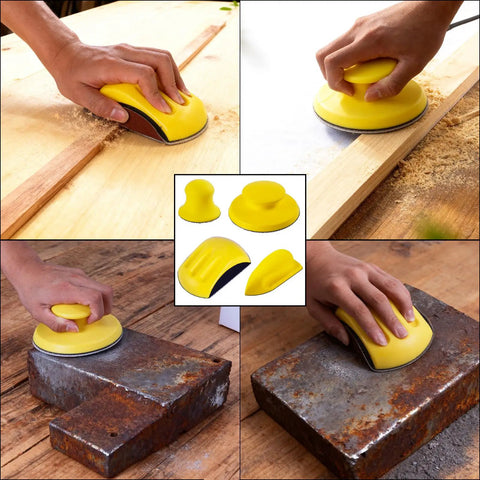 Two Pack 5 Inch Mouse Hand Sanding Block Set With Hook And Loop Grip used on wood and metal surfaces for refinishing