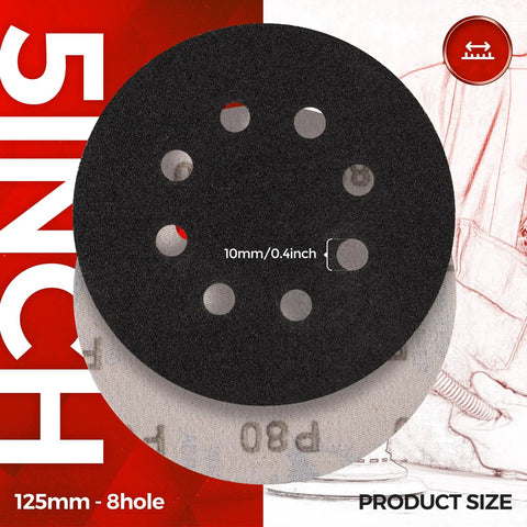 5 Inch Silicon Carbide Sanding Discs 3000 Grit Wet and Dry Hook and Loop Set, 8-hole pattern, close-up of disc with size details