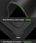 Close-up of Large Gaming Mouse Pad With Non Slip Rubber Base And Edge Stitching, showing anti-fray edge and 3mm thickness details.