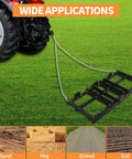 Heavy Duty Drag Harrow Driveway Grader For Tractors And ATVs Pull Behind 4ft Tool attached to tractor on grass