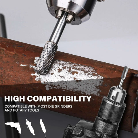 YG6 Tungsten Carbide Rotary Burr Bit With One Quarter Inch Shank Double Cut Die Grinder Bit Low Vibration Precision Rotary File