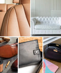 Heavy Duty Nylon Upholstery Sewing Kit With 3 Color Nylon Threads 73.5 Yards Each 7 Curved Needles Gourd Style Threader For Leather Carpet Furniture And Shoes Ideal For DIY Home Shop And Auto Upholstery Repairs image showing various upholstery and leather repair tools and examples.