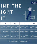 Sizing chart for Relief Thigh High Graduated Compression Stockings For Daily Wear, showing size measurements for S, M, L, XL.