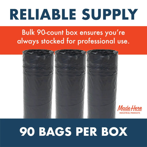 Heavy Duty Workhorse 30 Gallon Black Trash Bags With Drawstring For Office, Janitorial, And Facility Use, 90 Count
