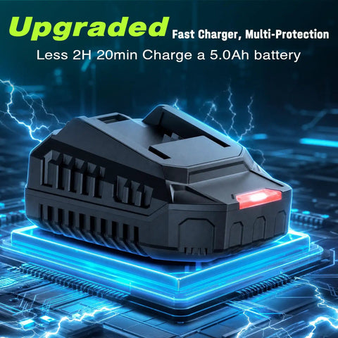 Upgraded fast charger for Cordless Leaf Blower With 1200W Brushless Motor, Dual 5.0Ah Batteries And 2 Hour Fast Charger, Six Speed Turbo Power