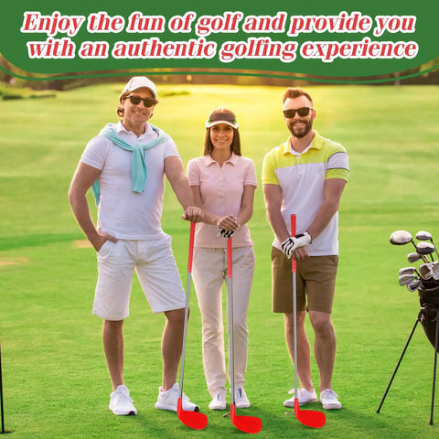 Group holding Left Hand 36 Inch Plastic Golf Chipping Club Set With Oversized Head For Home Backyard Bucket Game Indoor Outdoor Training