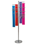 Floor Standing Accessory Organizer Rack for Scarves, Belts, and Jewelry with Pivoting 9 Inch Bars, Platinum Finish, 16 Rings