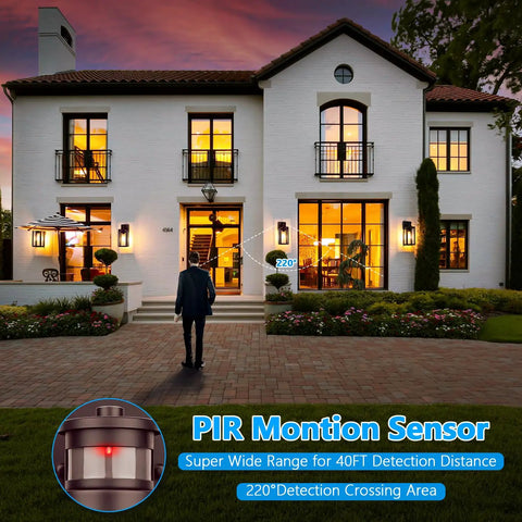 Outdoor Wall Lantern With Motion Sensor For Dusk To Dawn Auto Brightness Waterproof Anti Rust Sconce With Seeded Glass