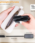 Person holding a compact rechargeable clip on reading light with 16 LED, 3 color temperatures, and stepless dimming for eye care
