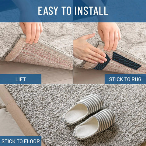 Anti Slip Rug Grips For Hardwood Floors No Damage Floor To Carpet Tape Holds Rugs In Place Washable 12 Pack installation