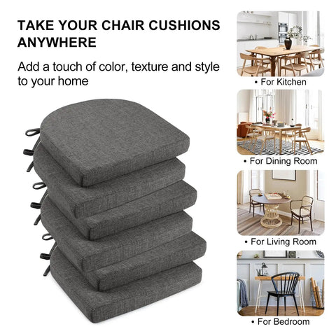 Six Pack Dining Chair Cushions With Ties And Non Slip Backing, 16x16x2 Inches, Dark Gray, shown in home settings