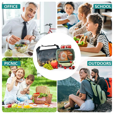 Cowboy Rides A Horse Across The Desert Insulated Lunch Bag For Work And Travel shown in office, school, picnic, outdoors settings