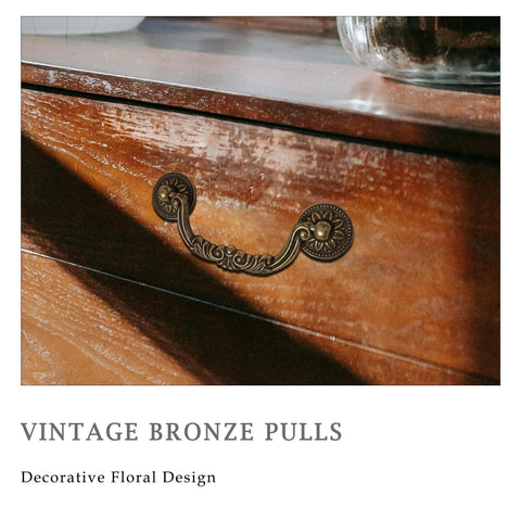 Antique brass drawer pull with floral design on wooden cabinet, focus keyword - Six Pack Antique Brass Drawer Pulls With Four And Three Quarters Inch Hole Centers For Kitchen Cabinets Dressers And Bathrooms Decorative Vintage Metal Cabinet Handles Bundle