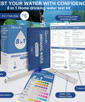 8 In 1 Home Water Testing Kit For Tap And Well Water Detect Lead, pH, Alkalinity, Hardness, Copper, Nitrate, Nitrite, And Chlorine includes strips and cards
