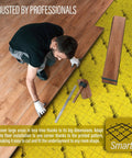 Real Deal Floor Underlayment With No Sweat Moisture Barrier Delivers Two Massive Rolls Covering Four Hundred Square Feet Total At 3mm Thick To Silence Footstep Echoes And Level Laminate Vinyl Hardwood Surfaces Pack Of Two, shown during installation.