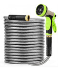 Stainless Steel Garden Hose 25 Ft Heavy Duty Flexible Water Hose With 10 Function Spray Nozzle No Kink Lightweight Puncture Proof