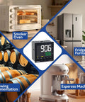 PID Temperature Controller With Dual Output Relay And SSR, LCD Display, shown with smoker oven, fridge, barrels, espresso machine