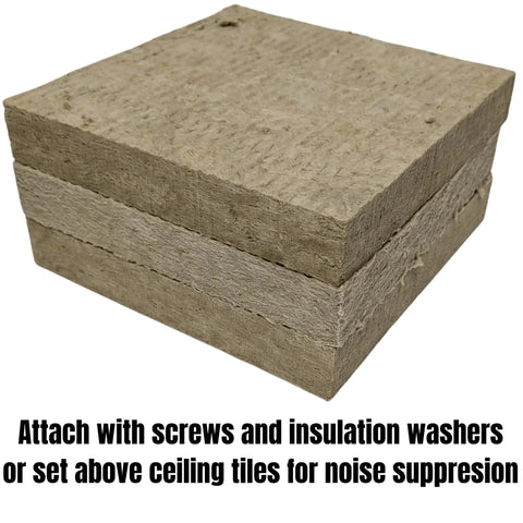 Heavy Duty Rigid Stone Wool Insulation Sheets 3 Pack 12x12x2 Inch stacked sheets showing installation options for noise suppression.