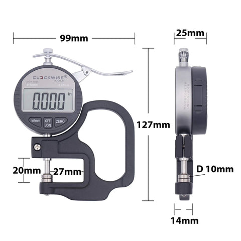 Digital Thickness Gauge DTGR-0055 0-0.4 Inch 10mm With 0.0005 Inch 0.01 mm Resolution, Dual Unit Conversion, No-Fuss Big LCD 1.6 Inch By 0.7 Inch, Auto Off, Built For Soft Materials Like Paper Leather Film Fabric Rubber