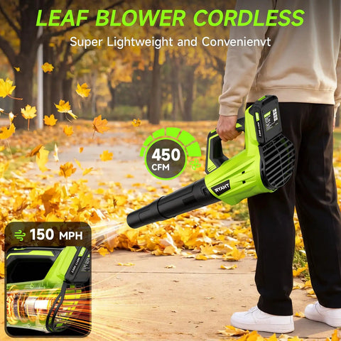 Person using Cordless Leaf Blower With Battery And Charger, 20V Power, Dual Speed Modes, Lightweight Electric Blower for leaves