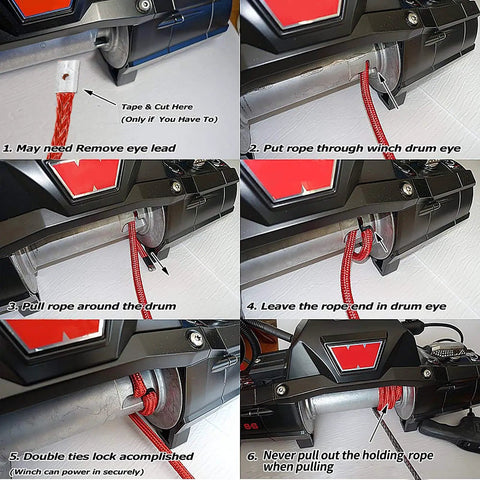 Installation steps for Heavy Duty Synthetic Winch Rope Three Eighths Inch By Eighty Five Feet With Winch Jacket Rope And Sleeve Protection