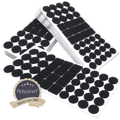 Pro Grade Self Adhesive Felt Pads And Furniture Glides, Heavy Duty Sticky Back Floor Protectors, assortment of black round and square pads