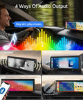 Image showing 4 audio output options with 8.1 Inch Wireless CarPlay Car Stereo With Android Auto And Mirror Link, on dashboard.
