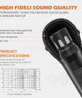 Wired Dynamic Microphone For Singing With On Off Switch, Cardioid Studio Mic with high-fidelity sound quality specifications, black.
