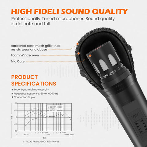 Wired Dynamic Microphone For Singing With On Off Switch, Cardioid Studio Mic with high-fidelity sound quality specifications, black.