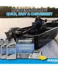 Image showing a boat on water with Mercury Outboard 4-Stroke Oil Change Kit For 40HP 50HP 60HP and Quicksilver products displayed.