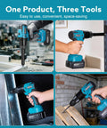 3 In 1 Cordless Rivet Nut Drill Gun for nutsert riveting and drilling, portable battery powered tool in use on various materials