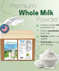 Whole Milk Powder For Baking And Cooking And Drinks Creamy Pasteurized Dry Milk Non GMO Gluten Free Kosher Certified 55 Lbs box with bowl